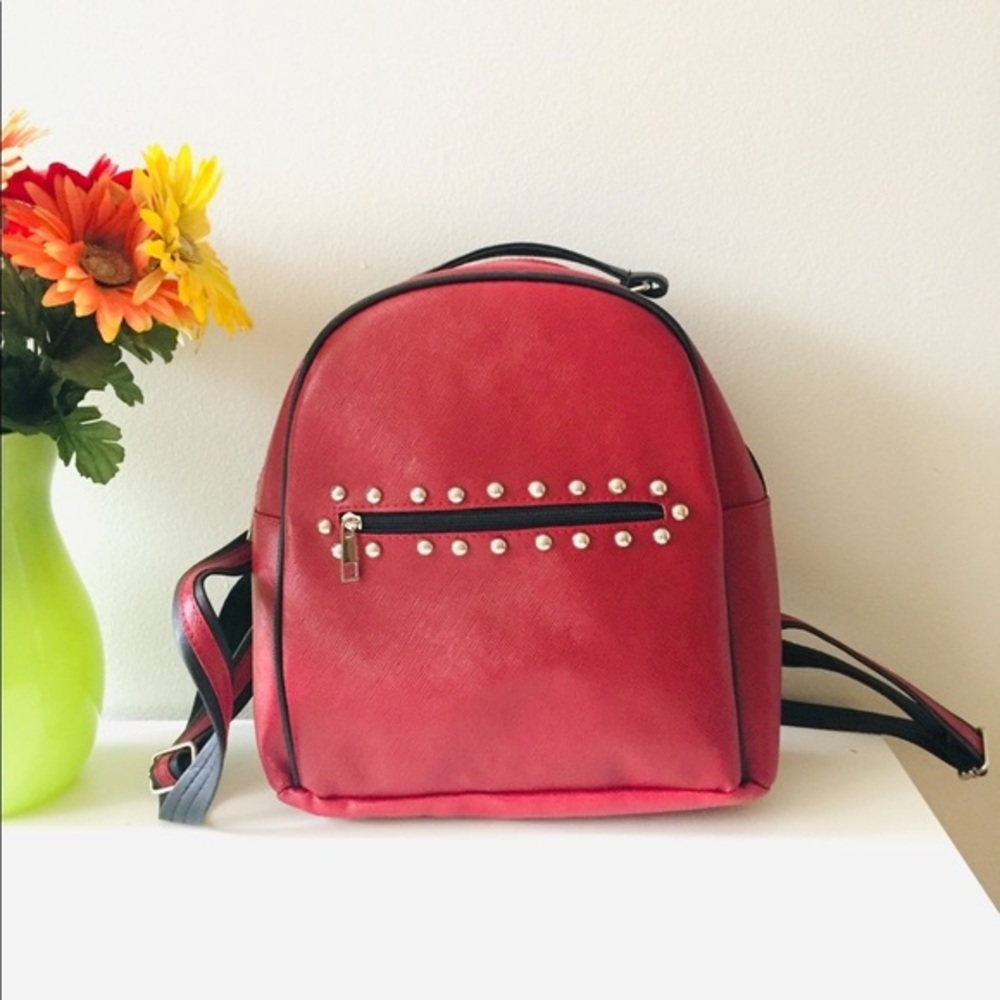 Medium Backpack studded backpack Maroon backpack … - image 1